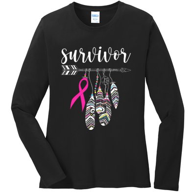 Breast Cancer Survivor Warrior Pink Breast Cancer Ribbon Ladies Long Sleeve Shirt