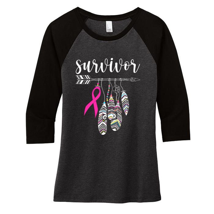 Breast Cancer Survivor Warrior Pink Breast Cancer Ribbon Women's Tri-Blend 3/4-Sleeve Raglan Shirt