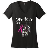 Breast Cancer Survivor Warrior Pink Breast Cancer Ribbon Women's V-Neck T-Shirt