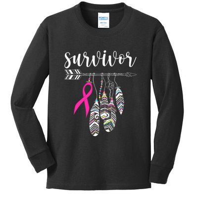 Breast Cancer Survivor Warrior Pink Breast Cancer Ribbon Kids Long Sleeve Shirt