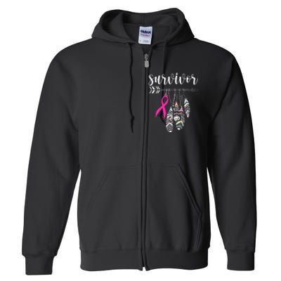 Breast Cancer Survivor Warrior Pink Breast Cancer Ribbon Full Zip Hoodie