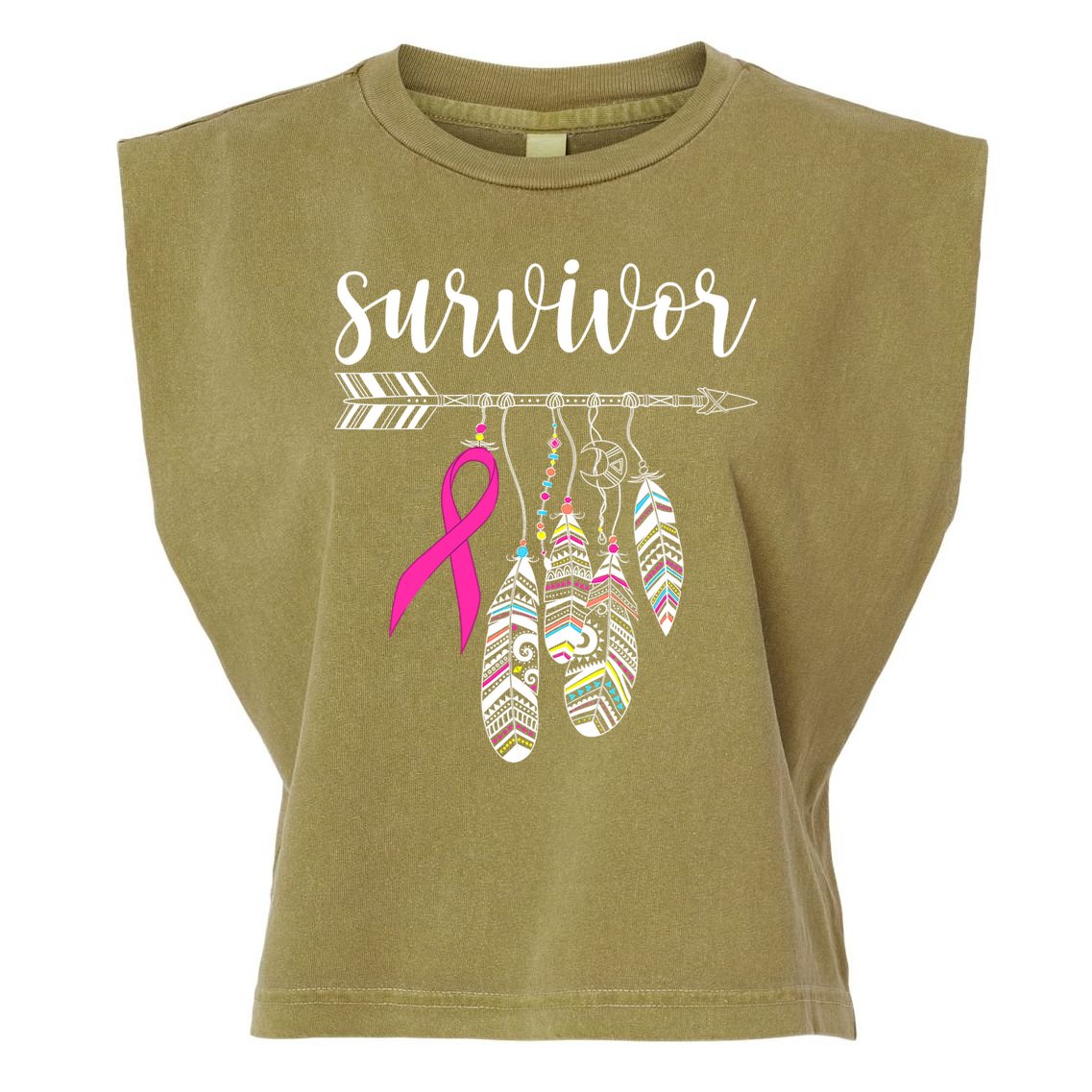 Breast Cancer Survivor Warrior Pink Breast Cancer Ribbon Garment-Dyed Women's Muscle Tee