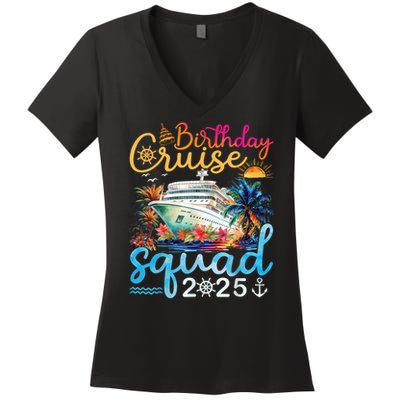 Birthday Cruise Squad 2025 Family Cruise Vacation Birthday Women's V-Neck T-Shirt