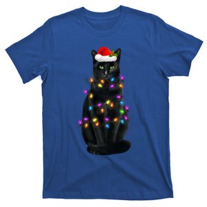 Black Cat Santa Hat Christmas Pajama Lights Cat Lover Xmas Gift T-Shirt