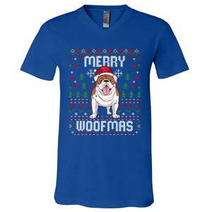 Bulldog Christmas Sweater Ugly Xmas Merry Woofmas Cool Gift V-Neck T-Shirt