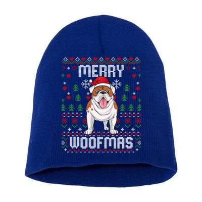 Bulldog Christmas Sweater Ugly Xmas Merry Woofmas Cool Gift Short Acrylic Beanie