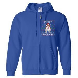 Bulldog Christmas Sweater Ugly Xmas Merry Woofmas Cool Gift Full Zip Hoodie