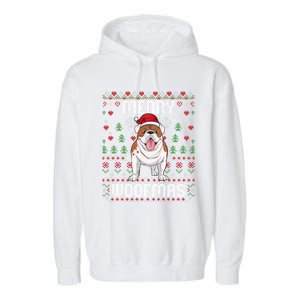 Bulldog Christmas Sweater Ugly Xmas Merry Woofmas Cool Gift Garment-Dyed Fleece Hoodie