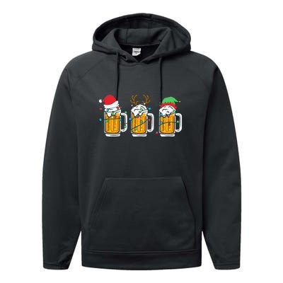 Beer Christmas Santa Reinbeer Xmas Light Xmas Holiday Performance Fleece Hoodie