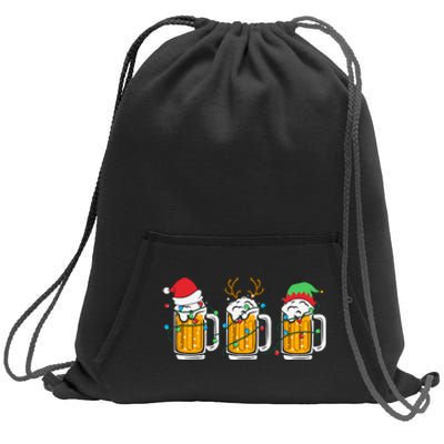 Beer Christmas Santa Reinbeer Xmas Light Xmas Holiday Sweatshirt Cinch Pack Bag