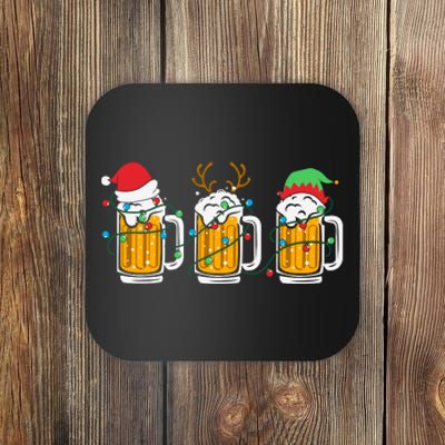 Beer Christmas Santa Reinbeer Xmas Light Xmas Holiday Coaster