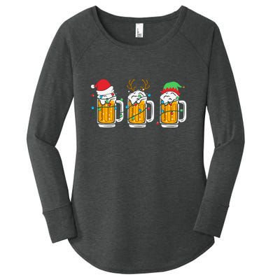 Beer Christmas Santa Reinbeer Xmas Light Xmas Holiday Women's Perfect Tri Tunic Long Sleeve Shirt