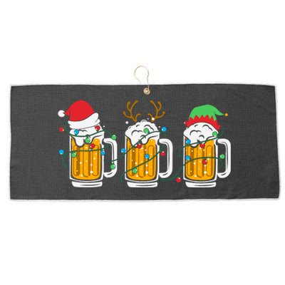 Beer Christmas Santa Reinbeer Xmas Light Xmas Holiday Large Microfiber Waffle Golf Towel