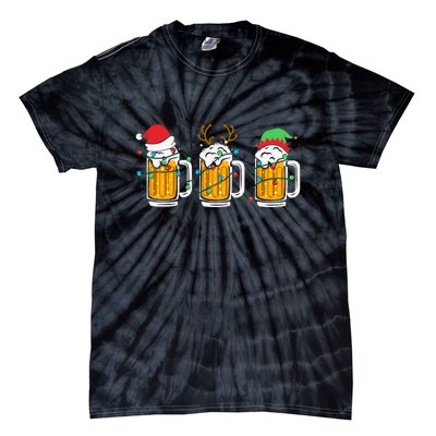 Beer Christmas Santa Reinbeer Xmas Light Xmas Holiday Tie-Dye T-Shirt