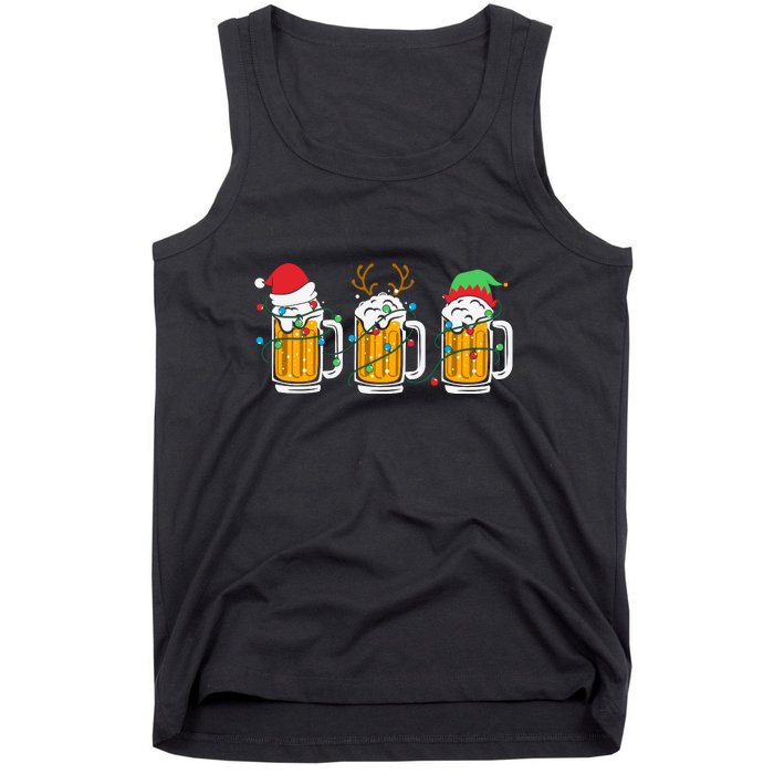 Beer Christmas Santa Reinbeer Xmas Light Xmas Holiday Tank Top