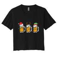 Beer Christmas Santa Reinbeer Xmas Light Xmas Holiday Women's Crop Top Tee