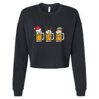 Beer Christmas Santa Reinbeer Xmas Light Xmas Holiday Cropped Pullover Crew