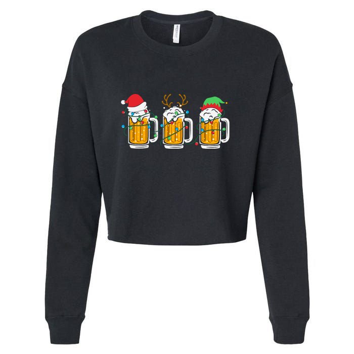 Beer Christmas Santa Reinbeer Xmas Light Xmas Holiday Cropped Pullover Crew