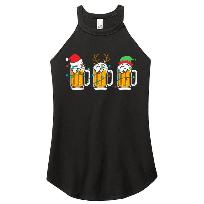 Beer Christmas Santa Reinbeer Xmas Light Xmas Holiday Women's Perfect Tri Rocker Tank