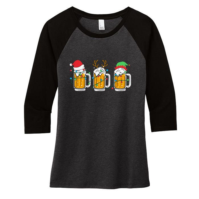 Beer Christmas Santa Reinbeer Xmas Light Xmas Holiday Women's Tri-Blend 3/4-Sleeve Raglan Shirt