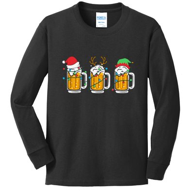 Beer Christmas Santa Reinbeer Xmas Light Xmas Holiday Kids Long Sleeve Shirt