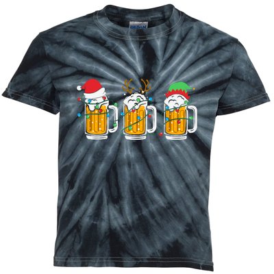 Beer Christmas Santa Reinbeer Xmas Light Xmas Holiday Kids Tie-Dye T-Shirt