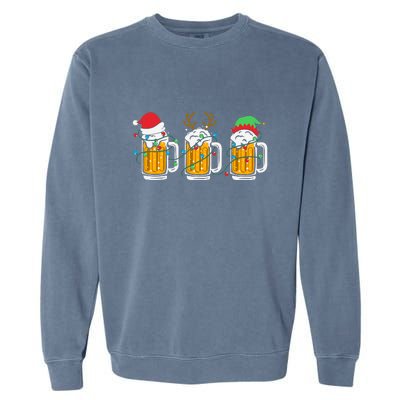 Beer Christmas Santa Reinbeer Xmas Light Xmas Holiday Garment-Dyed Sweatshirt