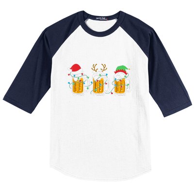 Beer Christmas Santa Reinbeer Xmas Light Xmas Holiday Baseball Sleeve Shirt