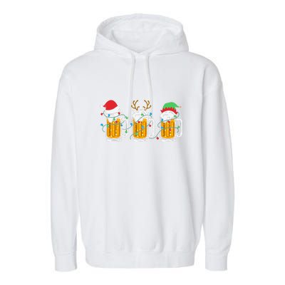 Beer Christmas Santa Reinbeer Xmas Light Xmas Holiday Garment-Dyed Fleece Hoodie