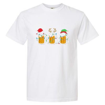 Beer Christmas Santa Reinbeer Xmas Light Xmas Holiday Garment-Dyed Heavyweight T-Shirt