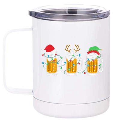 Beer Christmas Santa Reinbeer Xmas Light Xmas Holiday 12 oz Stainless Steel Tumbler Cup