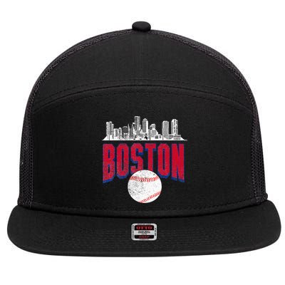 Boston City Skyline Retro Boston Baseball Vintage 7 Panel Mesh Trucker Snapback Hat