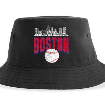 Boston City Skyline Retro Boston Baseball Vintage Sustainable Bucket Hat