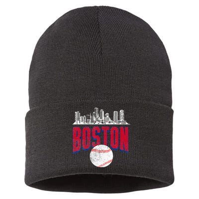 Boston City Skyline Retro Boston Baseball Vintage Sustainable Knit Beanie