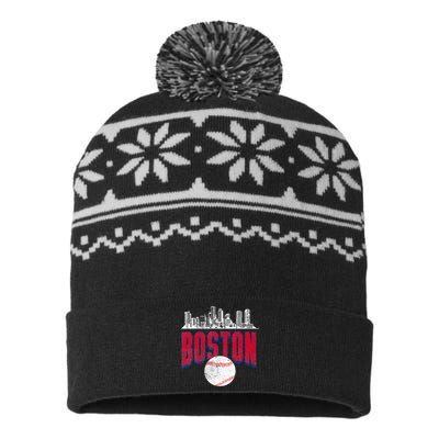 Boston City Skyline Retro Boston Baseball Vintage USA-Made Snowflake Beanie