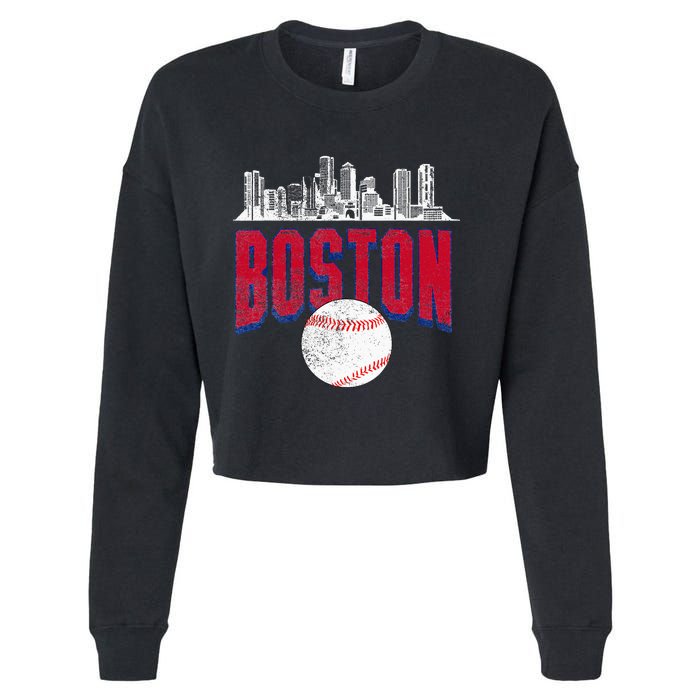 Boston City Skyline Retro Boston Baseball Vintage Cropped Pullover Crew