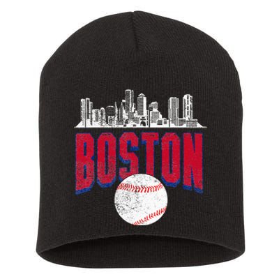 Boston City Skyline Retro Boston Baseball Vintage Short Acrylic Beanie