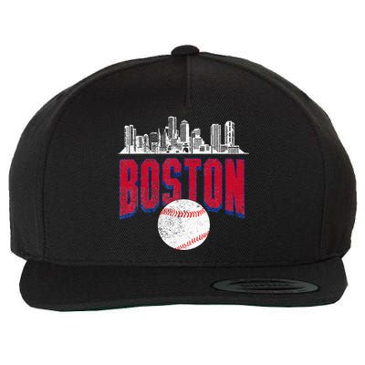 Boston City Skyline Retro Boston Baseball Vintage Wool Snapback Cap