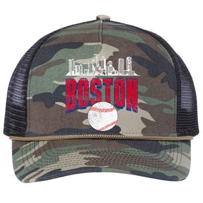 Boston City Skyline Retro Boston Baseball Vintage Retro Rope Trucker Hat Cap