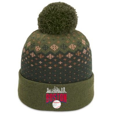 Boston City Skyline Retro Boston Baseball Vintage The Baniff Cuffed Pom Beanie