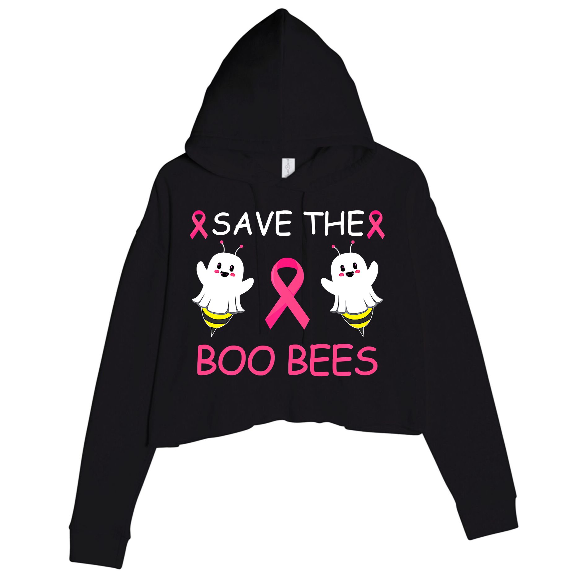 Breast Cancer Save The Boo Bees Halloween Crop Fleece Hoodie