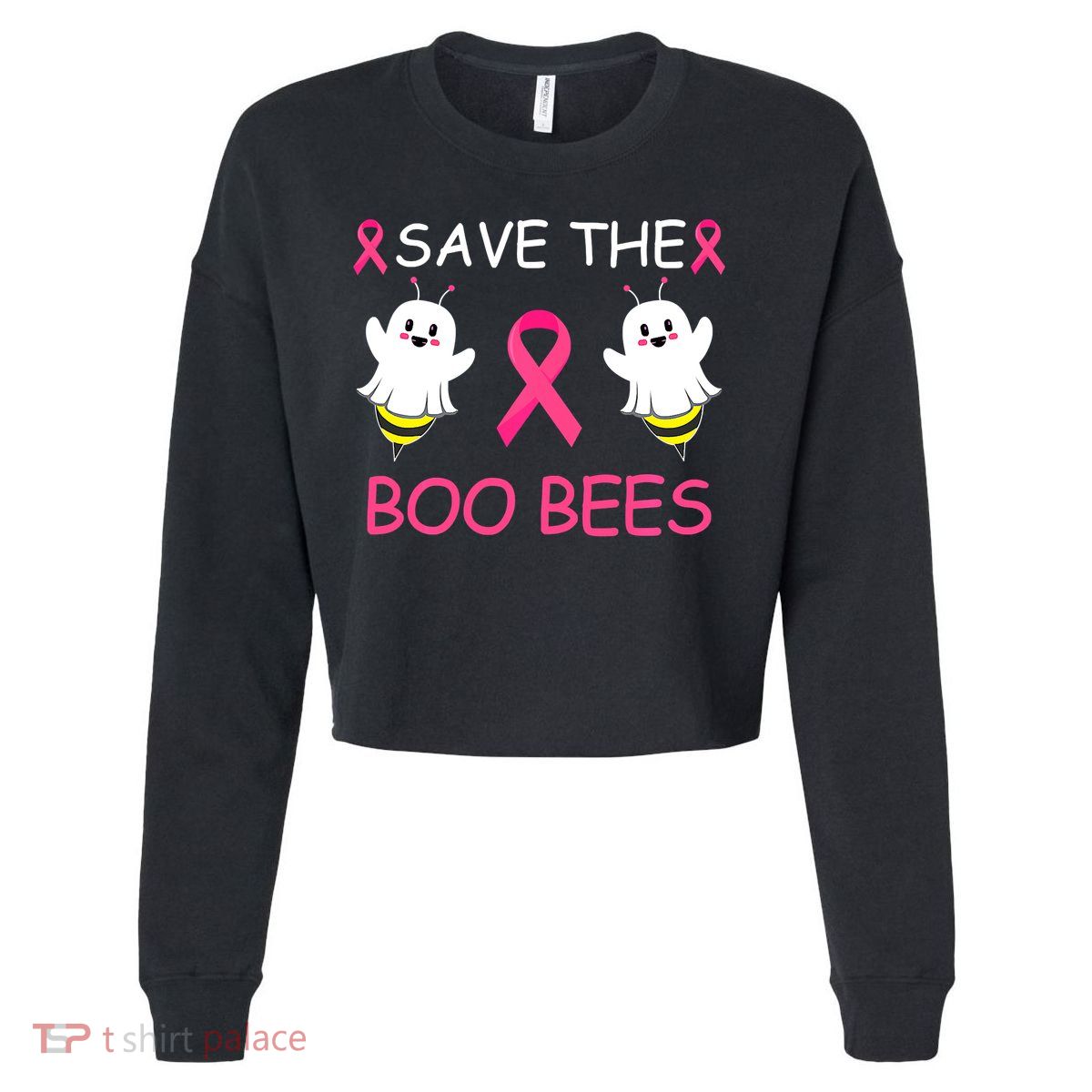 Breast Cancer Save The Boo Bees Halloween Cropped Pullover Crew
