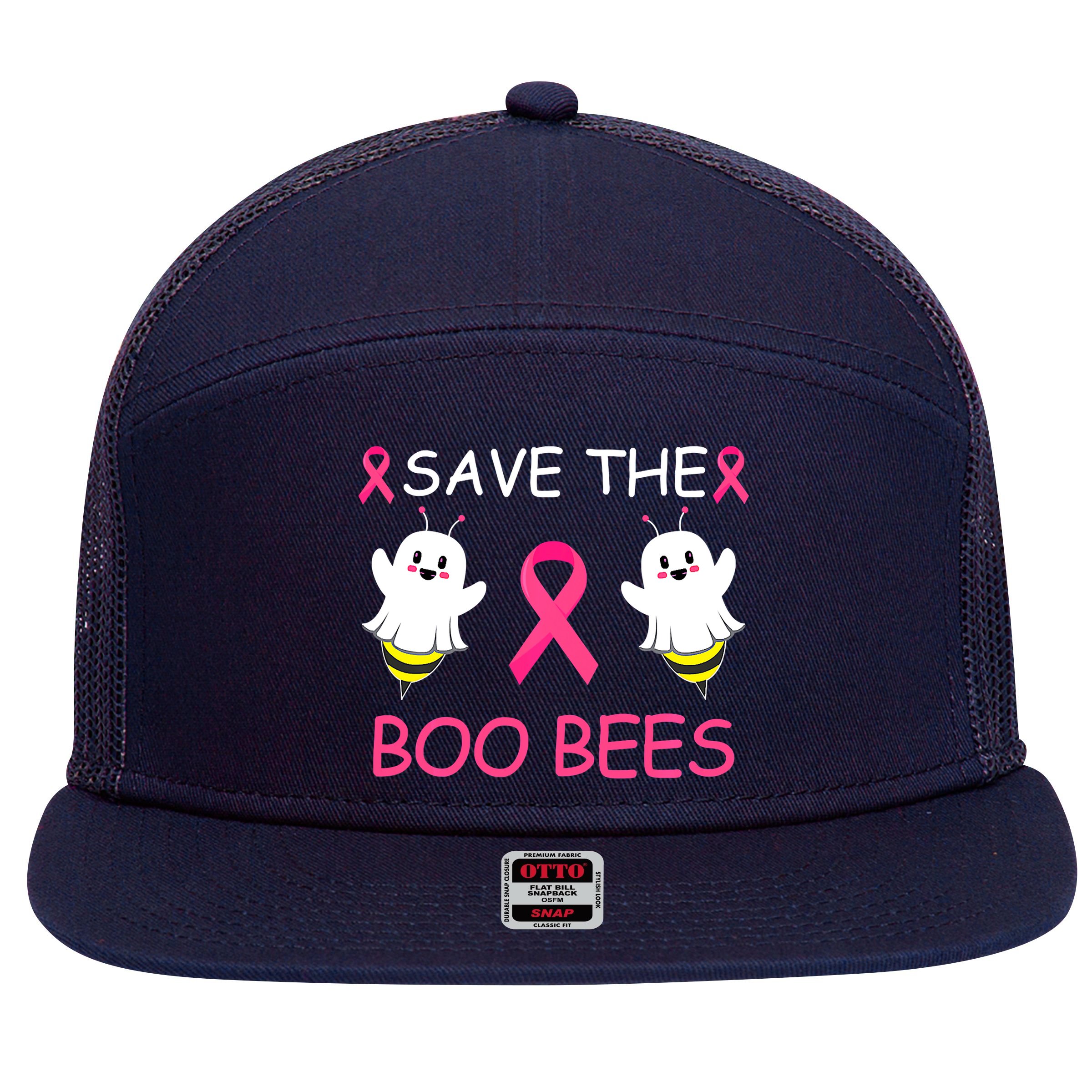 Breast Cancer Save The Boo Bees Halloween 7 Panel Mesh Trucker Snapback Hat