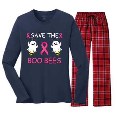 Breast Cancer Save The Boo Bees Halloween Women's Long Sleeve Flannel Pajama Set 