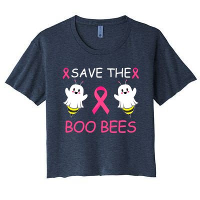 Breast Cancer Save The Boo Bees Halloween Women's Crop Top Tee