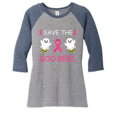 Breast Cancer Save The Boo Bees Halloween Women's Tri-Blend 3/4-Sleeve Raglan Shirt