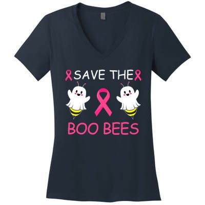 Breast Cancer Save The Boo Bees Halloween Women's V-Neck T-Shirt