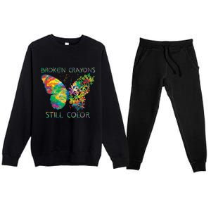 Broken Crayons Still Colors Tal Health Awareness Great Gift Premium Crewneck Sweatsuit Set