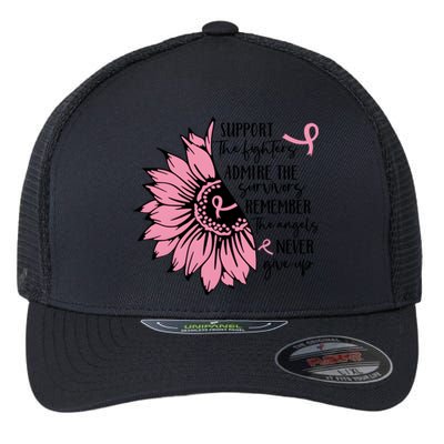 Breast Cancer Sunflower Pink Ribbon Supporter Cancer Fighter Flexfit Unipanel Trucker Cap