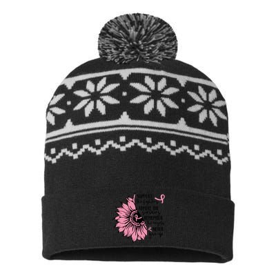 Breast Cancer Sunflower Pink Ribbon Supporter Cancer Fighter USA-Made Snowflake Beanie